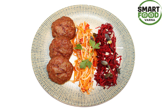 Beef meatball 3 pcs. with 2 side dishes of choice 380 g.