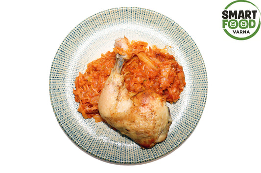 Gebackener Frischkohl mit Hähnchenschenkel, 350 g.
